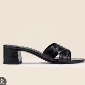 Reformation Mina Black Croc-embossed Block Heel Sandals
